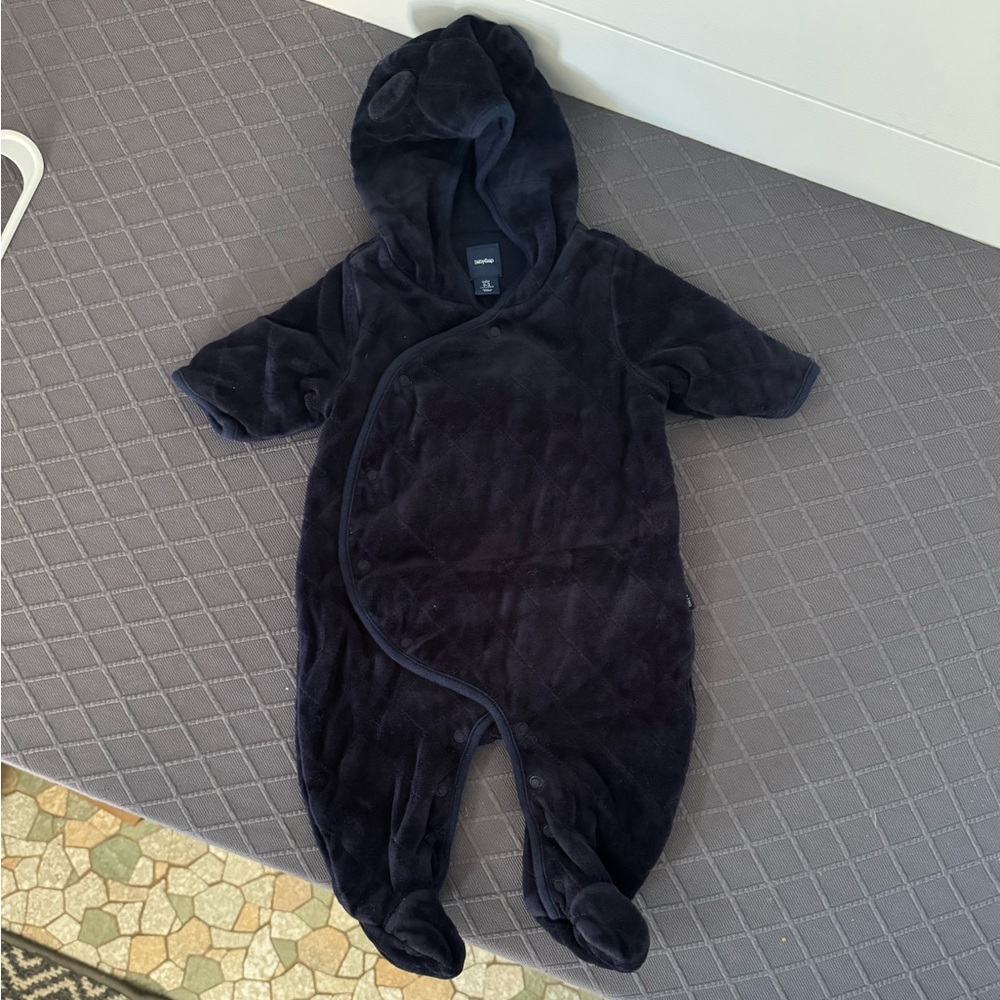 GAP Navy Blue Hooded Quilted Baby Onesie, 0-3 Months